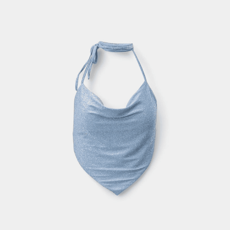 Gleame Top - Vrouwelijke blauwe haltertop met open rug