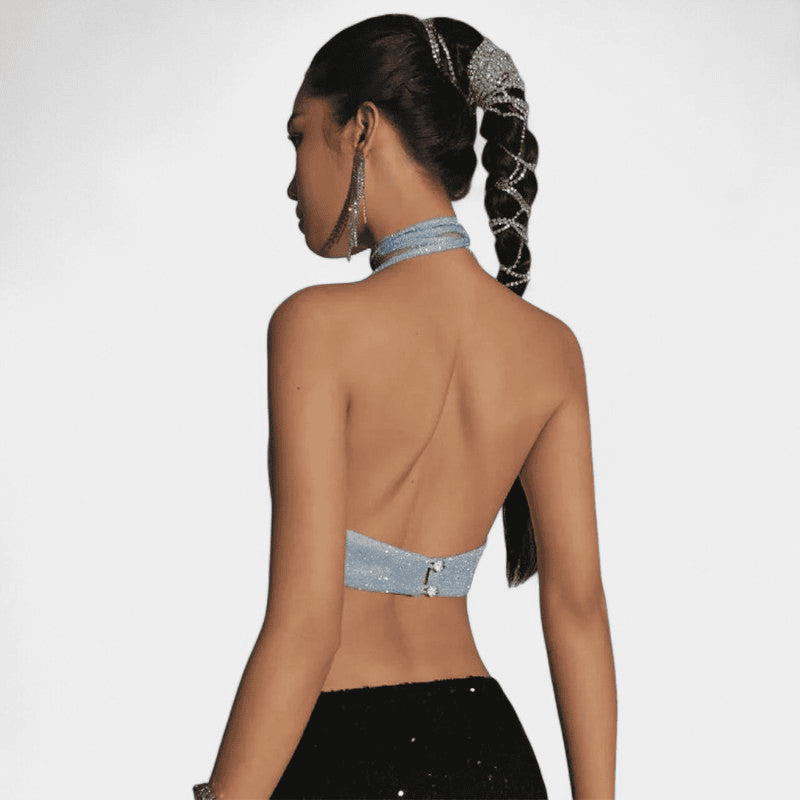 Gleame Top - Vrouwelijke blauwe haltertop met open rug