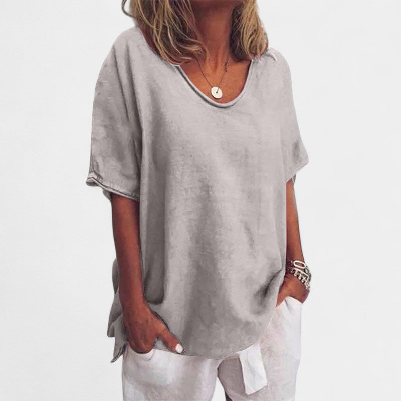 Gleame.-T-shirts & hemden-Gleame Tops - V-hals korte mouwen losse casual tops