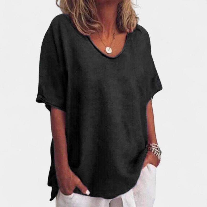 Gleame.-T-shirts & hemden-Gleame Tops - V-hals korte mouwen losse casual tops