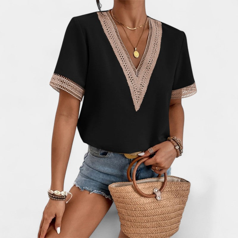 Gleame.-T-shirts & hemden-Gleame Tops - V-hals tops met korte mouwen voor dames