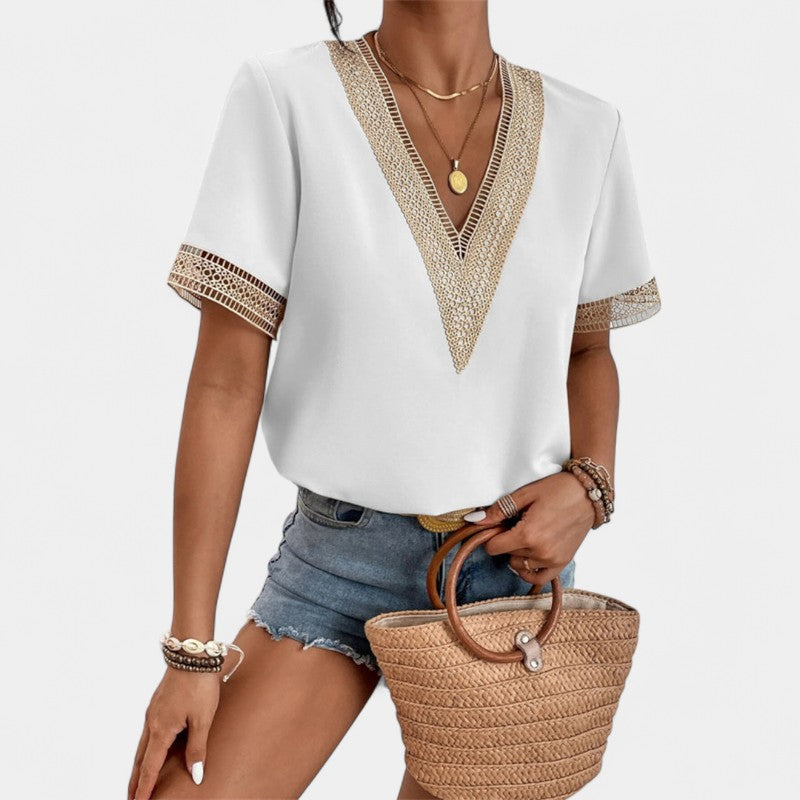 Gleame.-T-shirts & hemden-Gleame Tops - V-hals tops met korte mouwen voor dames