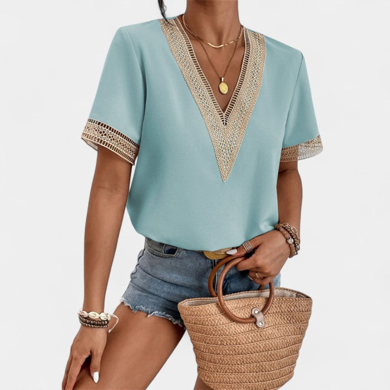 Gleame.-T-shirts & hemden-Gleame Tops - V-hals tops met korte mouwen voor dames
