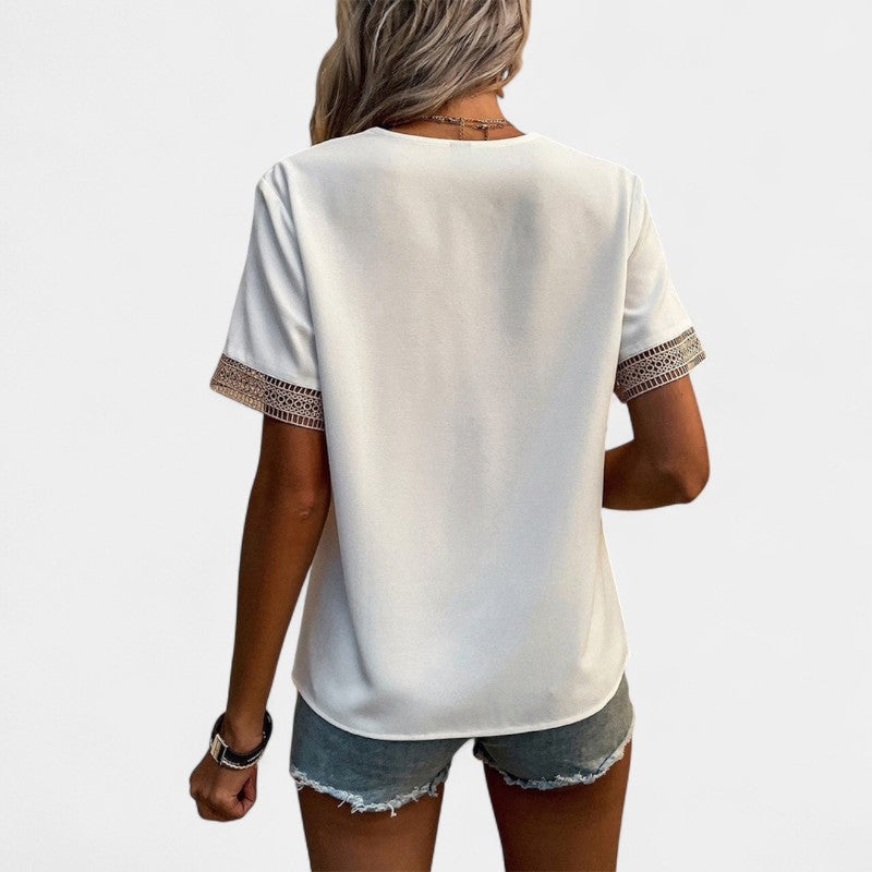 Gleame.-T-shirts & hemden-Gleame Tops - V-hals tops met korte mouwen voor dames