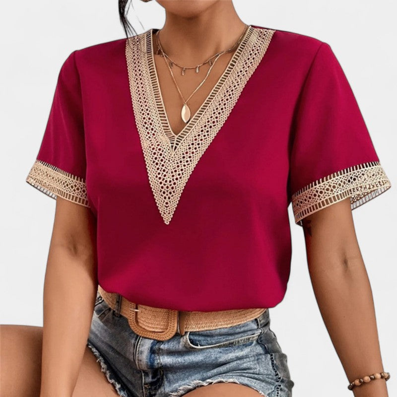 Gleame.-T-shirts & hemden-Gleame Tops - V-hals tops met korte mouwen voor dames