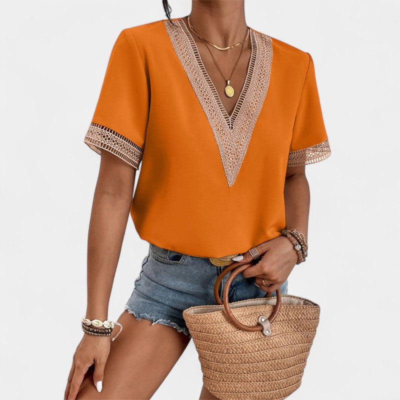 Gleame.-T-shirts & hemden-Gleame Tops - V-hals tops met korte mouwen voor dames