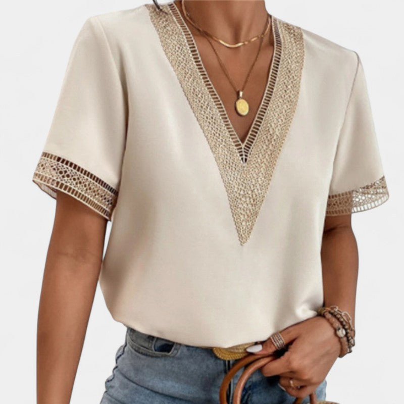 Gleame.-T-shirts & hemden-Gleame Tops - V-hals tops met korte mouwen voor dames