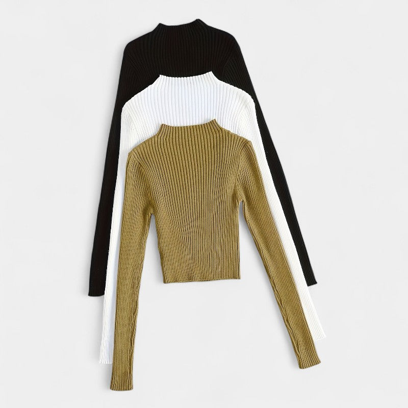 Gleame.-T-shirts & hemden-Gleame trui - ribgebreide basislaag met opstaande kraag en stretch