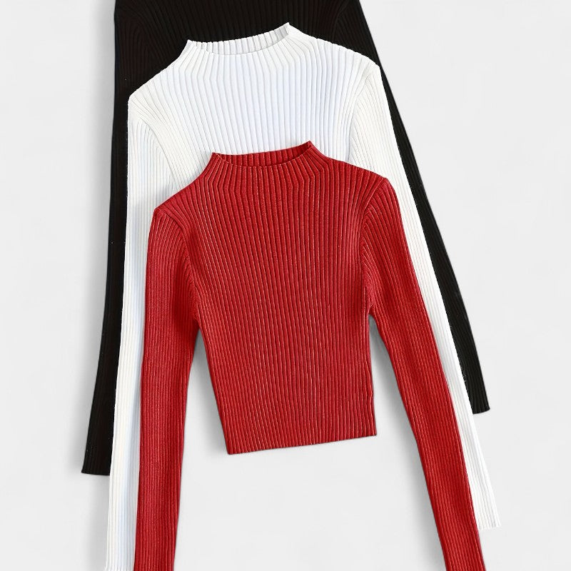 Gleame.-T-shirts & hemden-Gleame trui - ribgebreide basislaag met opstaande kraag en stretch