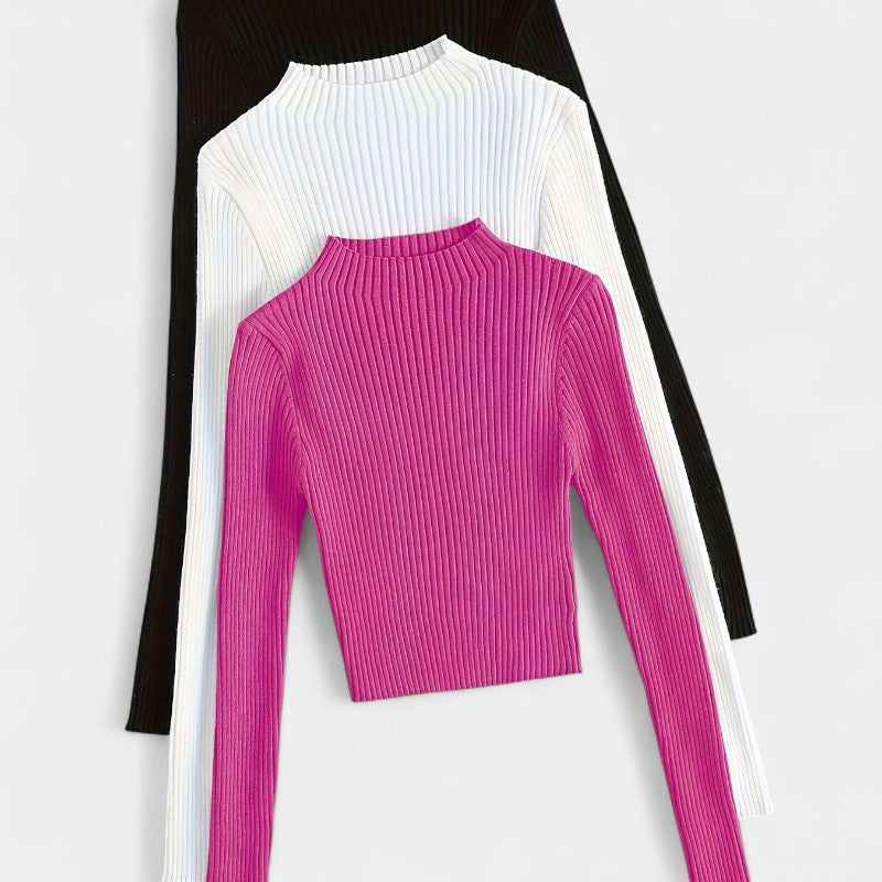 Gleame.-T-shirts & hemden-Gleame trui - ribgebreide basislaag met opstaande kraag en stretch