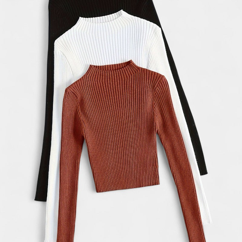 Gleame.-T-shirts & hemden-Gleame trui - ribgebreide basislaag met opstaande kraag en stretch