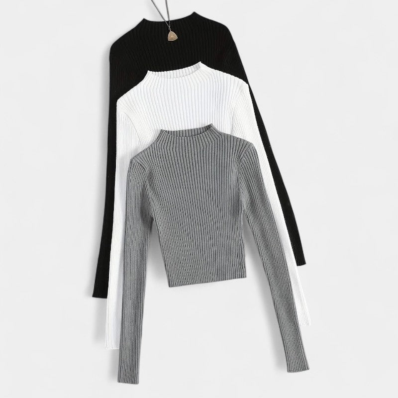 Gleame.-T-shirts & hemden-Gleame trui - ribgebreide basislaag met opstaande kraag en stretch