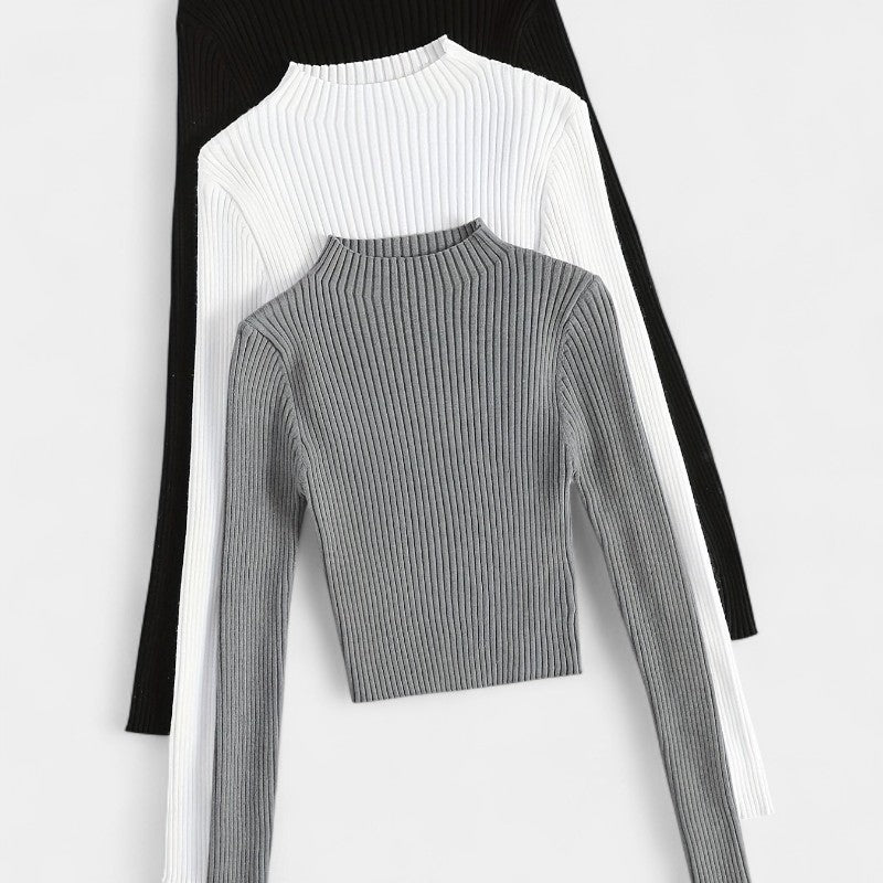 Gleame.-T-shirts & hemden-Gleame trui - ribgebreide basislaag met opstaande kraag en stretch