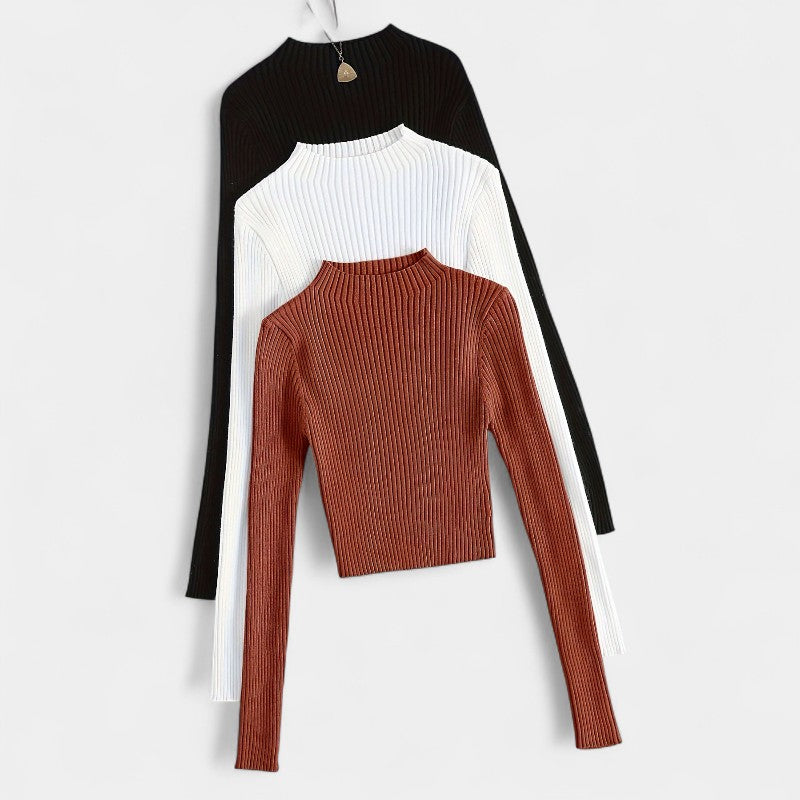 Gleame.-T-shirts & hemden-Gleame trui - ribgebreide basislaag met opstaande kraag en stretch