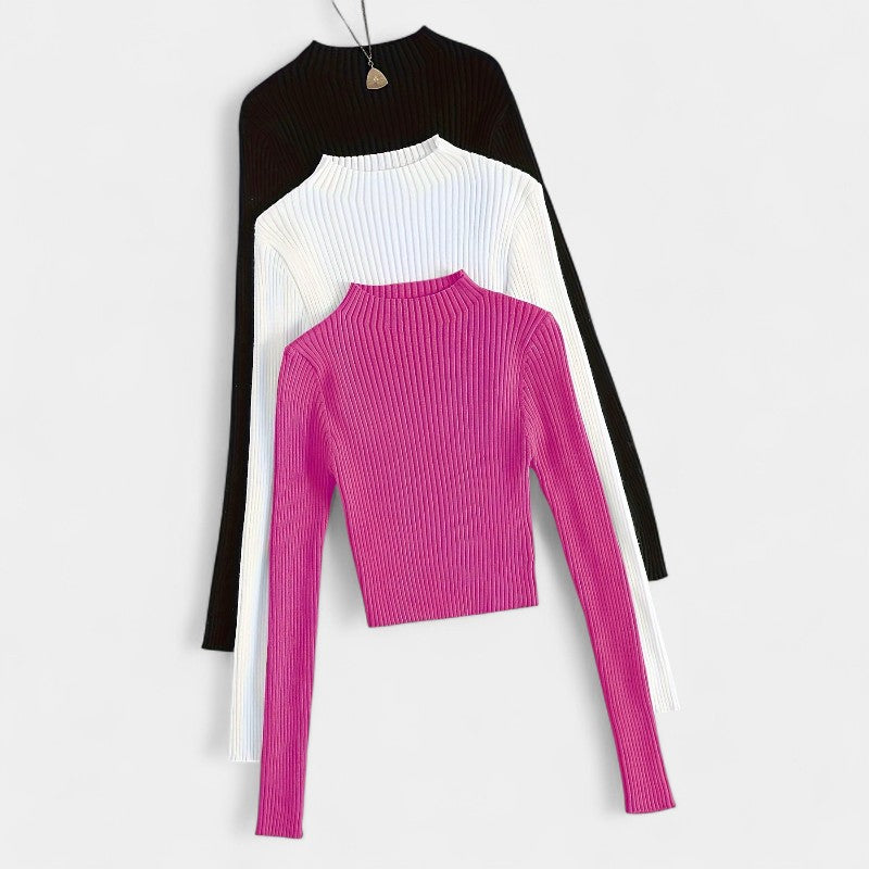 Gleame.-T-shirts & hemden-Gleame trui - ribgebreide basislaag met opstaande kraag en stretch