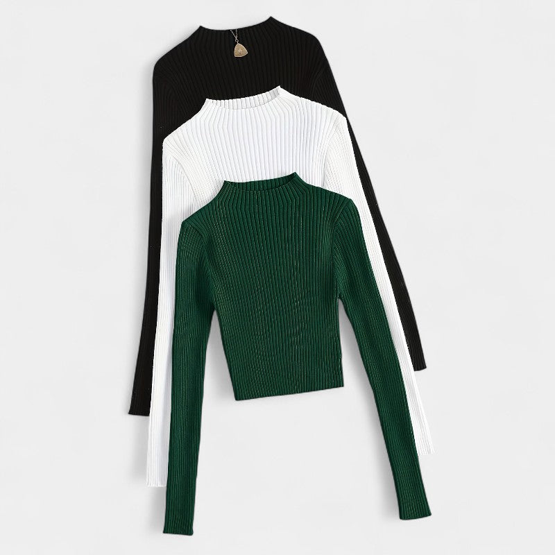 Gleame.-T-shirts & hemden-Gleame trui - ribgebreide basislaag met opstaande kraag en stretch