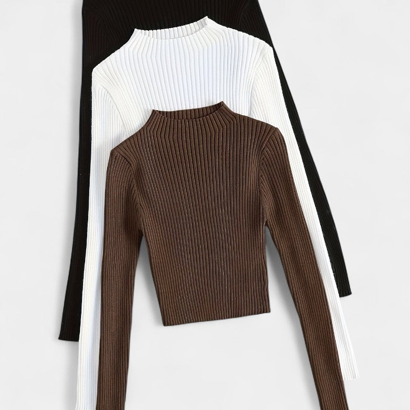 Gleame.-T-shirts & hemden-Gleame trui - ribgebreide basislaag met opstaande kraag en stretch