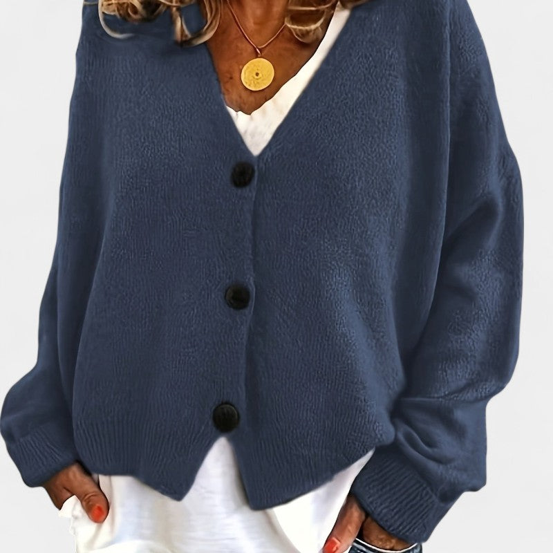 Gleame.-Truien & Vesten-Gleame Cardigan - Casual V-hals cardigan met knopen en lange mouwen