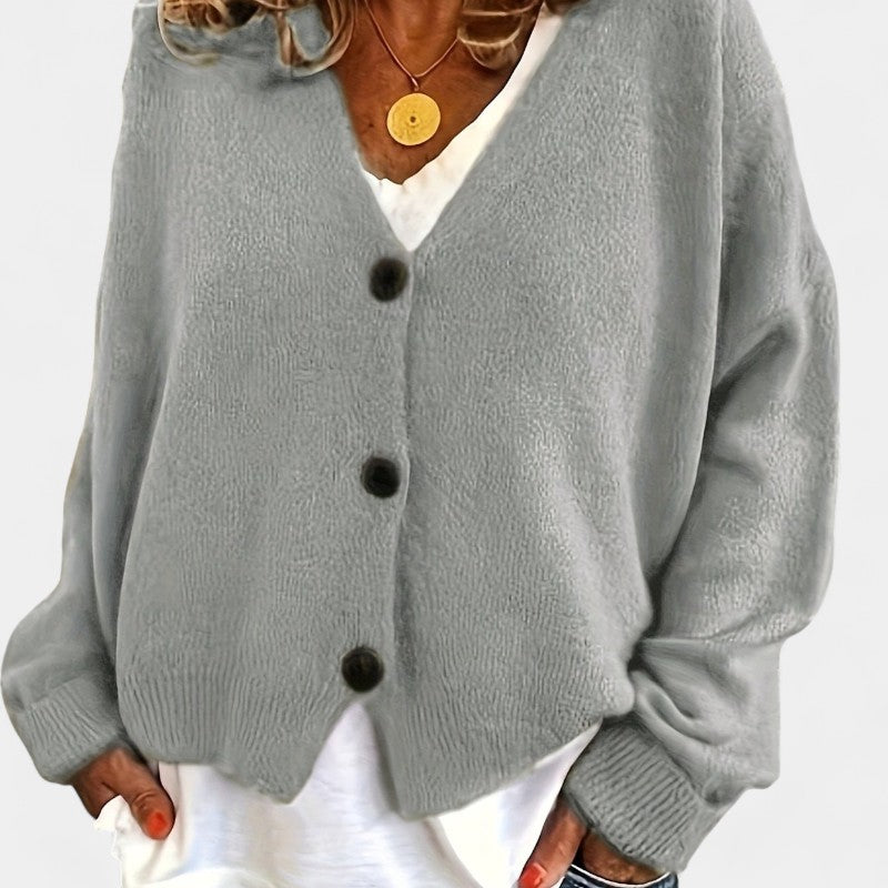 Gleame.-Truien & Vesten-Gleame Cardigan - Casual V-hals cardigan met knopen en lange mouwen