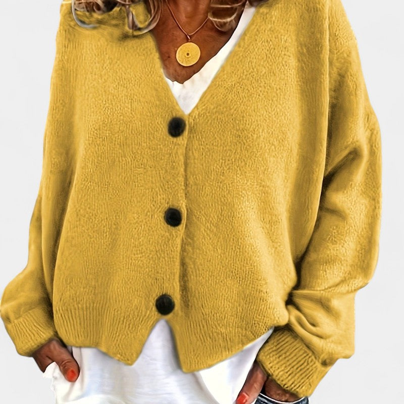 Gleame.-Truien & Vesten-Gleame Cardigan - Casual V-hals cardigan met knopen en lange mouwen