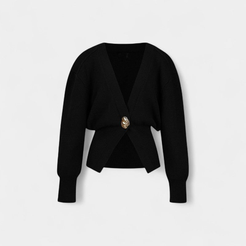Gleame.-Truien & Vesten-Gleame Cardigan - Gebreid vest met goudkleurige knopen en V-hals