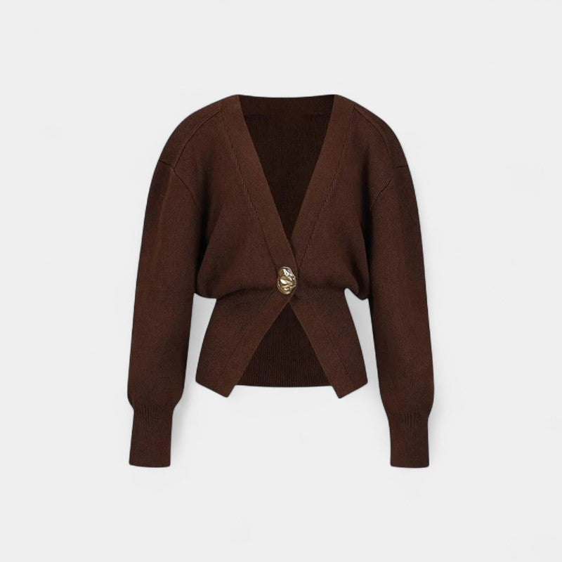 Gleame.-Truien & Vesten-Gleame Cardigan - Gebreid vest met goudkleurige knopen en V-hals