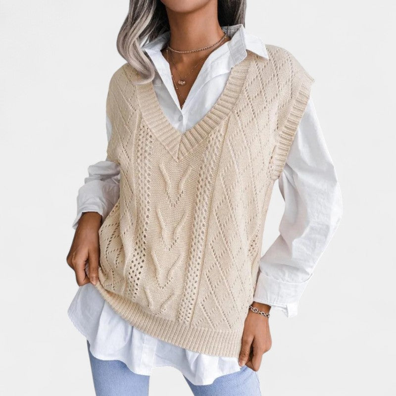 Gleame.-Truien & Vesten-Gleame Casual Sweater - Dames V-hals mouwloos met geometrisch patroon