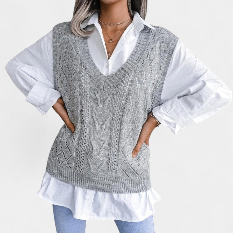 Gleame.-Truien & Vesten-Gleame Casual Sweater - Dames V-hals mouwloos met geometrisch patroon