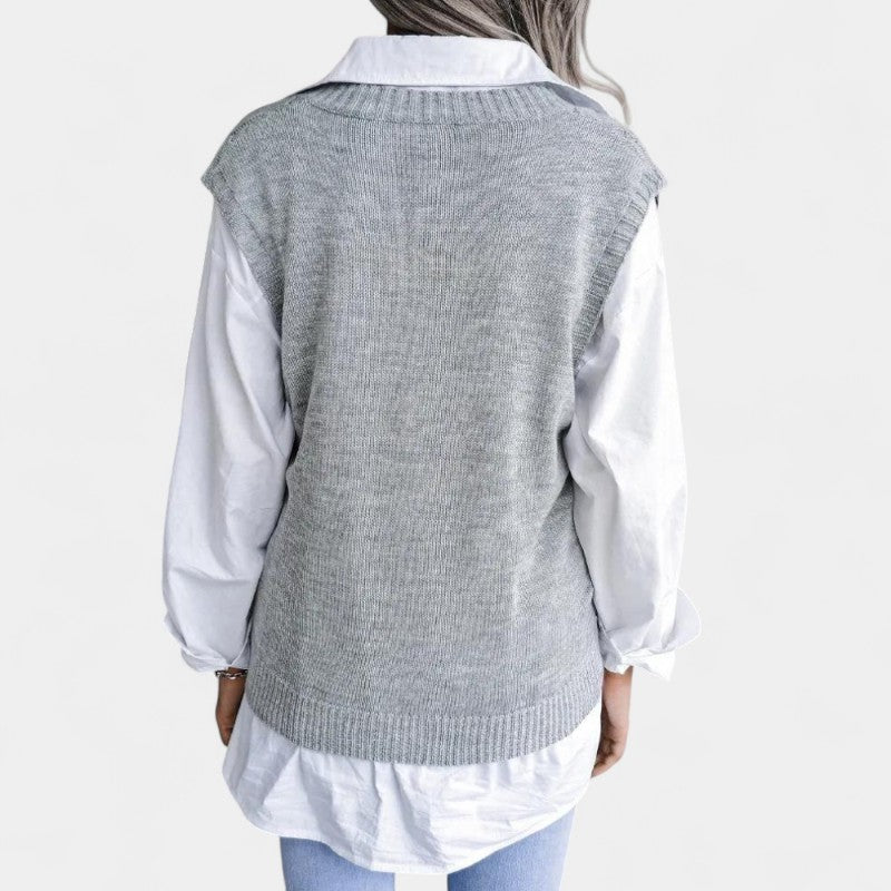 Gleame.-Truien & Vesten-Gleame Casual Sweater - Dames V-hals mouwloos met geometrisch patroon
