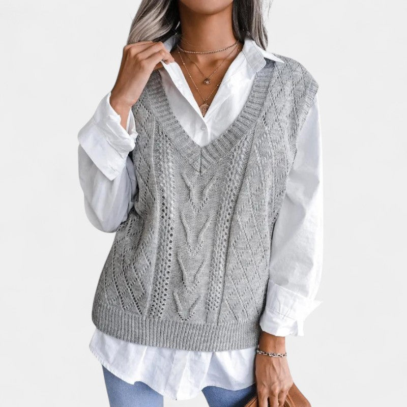 Gleame.-Truien & Vesten-Gleame Casual Sweater - Dames V-hals mouwloos met geometrisch patroon