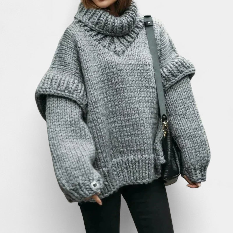 Gleame.-Truien & Vesten-Gleame Dames Trui – Oversized gebreide trui met col en lange mouwen