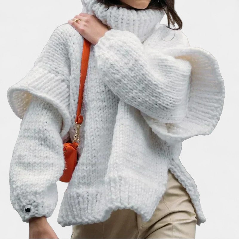 Gleame.-Truien & Vesten-Gleame Dames Trui – Oversized gebreide trui met col en lange mouwen