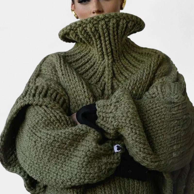 Gleame.-Truien & Vesten-Gleame Dames Trui – Oversized gebreide trui met col en lange mouwen