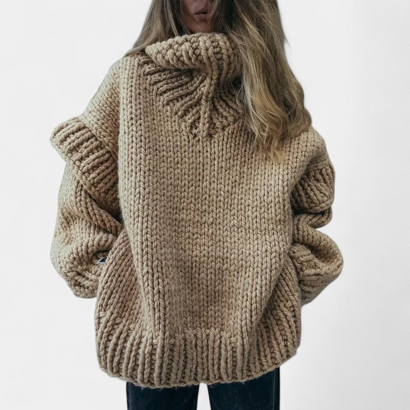 Gleame.-Truien & Vesten-Gleame Dames Trui – Oversized gebreide trui met col en lange mouwen