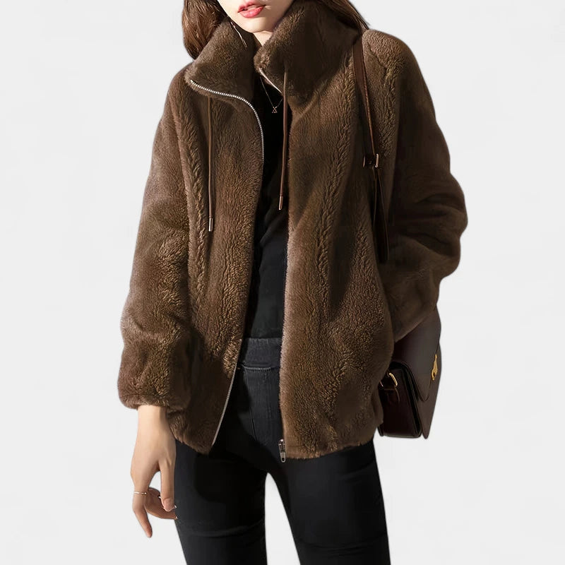 Gleame.-Truien & Vesten-Gleame Damesjas - Casual open voorzijde zip-up jas met lange mouwen