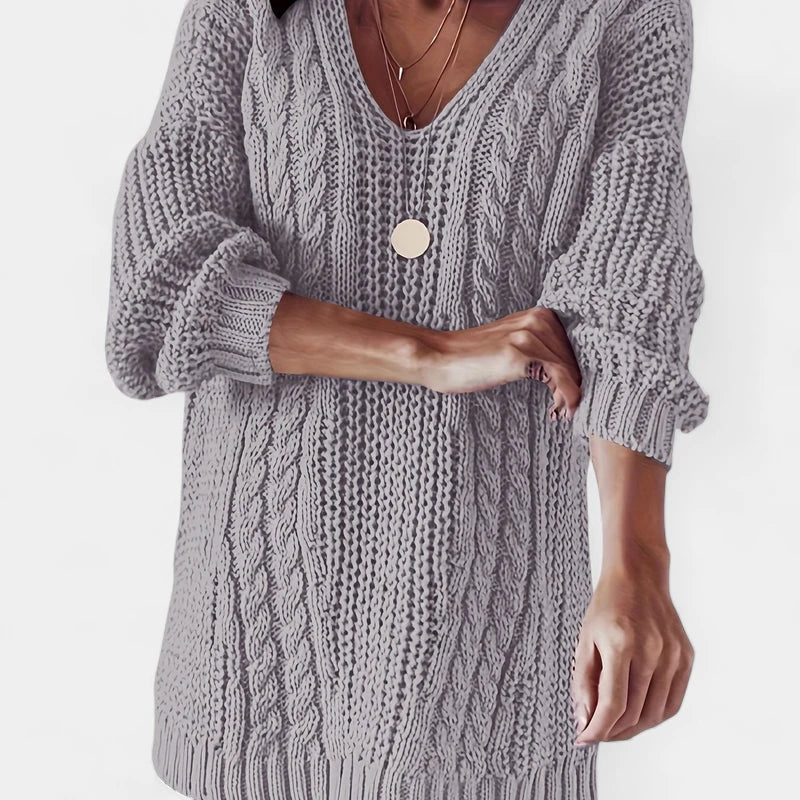 Gleame.-Truien & Vesten-Gleame Damesshirt - Comfortabele trui met V-hals en kabelpatroon