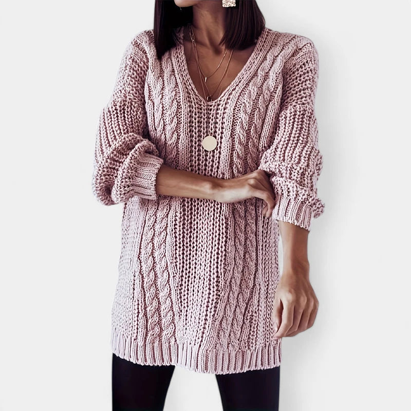 Gleame.-Truien & Vesten-Gleame Damesshirt - Comfortabele trui met V-hals en kabelpatroon