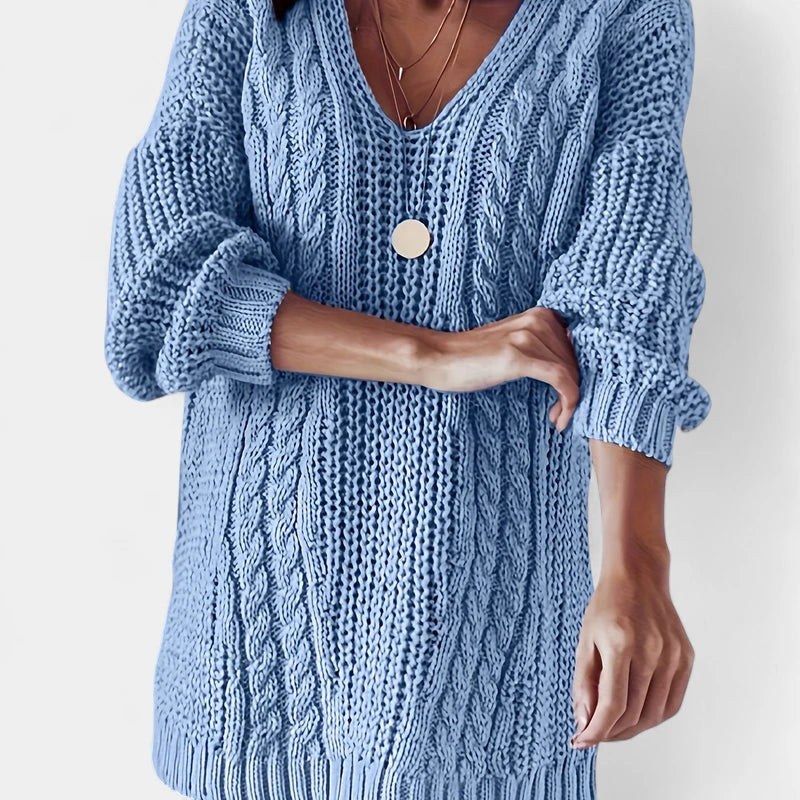 Gleame.-Truien & Vesten-Gleame Damesshirt - Comfortabele trui met V-hals en kabelpatroon