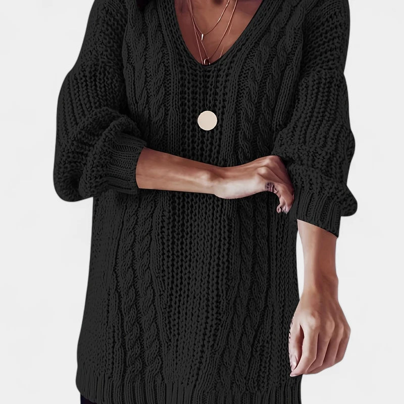 Gleame.-Truien & Vesten-Gleame Damesshirt - Comfortabele trui met V-hals en kabelpatroon