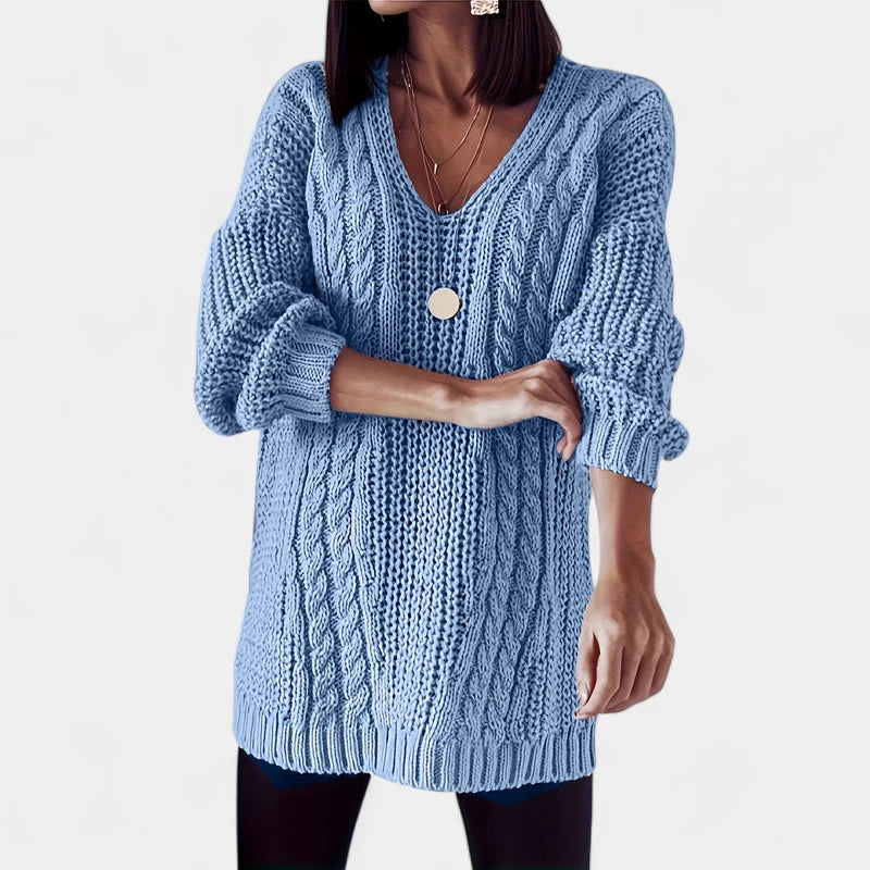 Gleame.-Truien & Vesten-Gleame Damesshirt - Comfortabele trui met V-hals en kabelpatroon