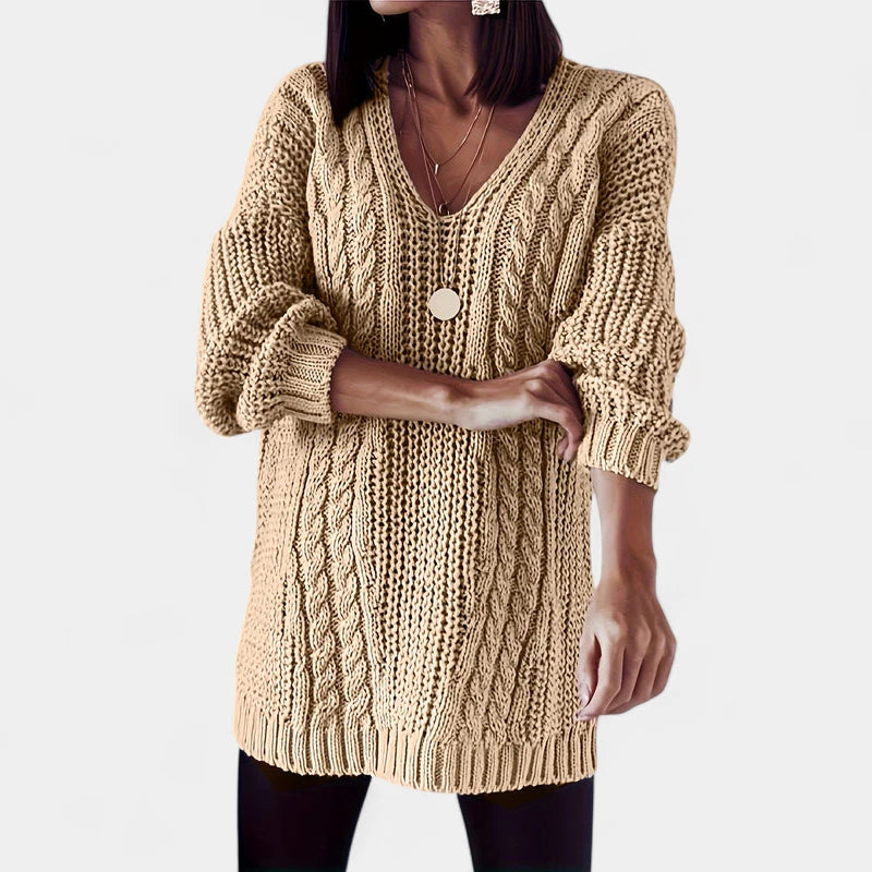 Gleame.-Truien & Vesten-Gleame Damesshirt - Comfortabele trui met V-hals en kabelpatroon