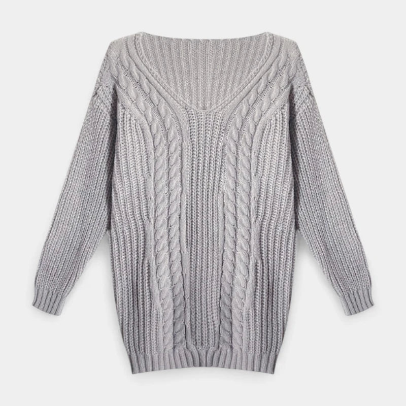 Gleame.-Truien & Vesten-Gleame Damesshirt - Comfortabele trui met V-hals en kabelpatroon