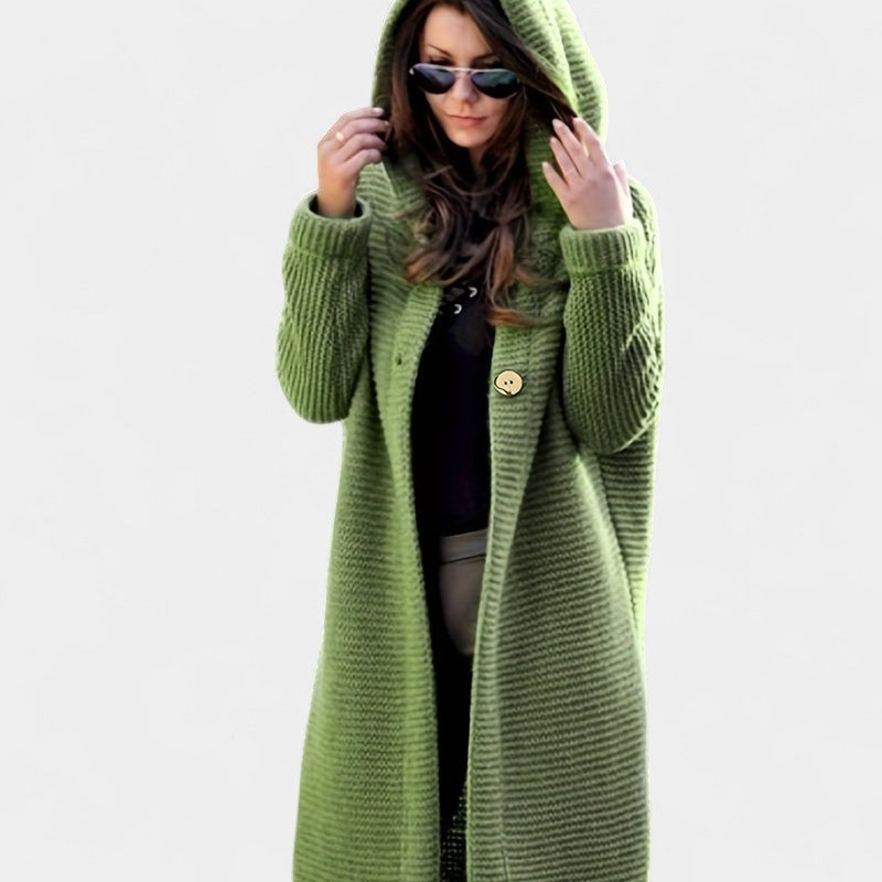 Gleame.-Truien & Vesten-Gleame Damesvest - Gebreid vest met capuchon, knoopsluiting en lange mouwen