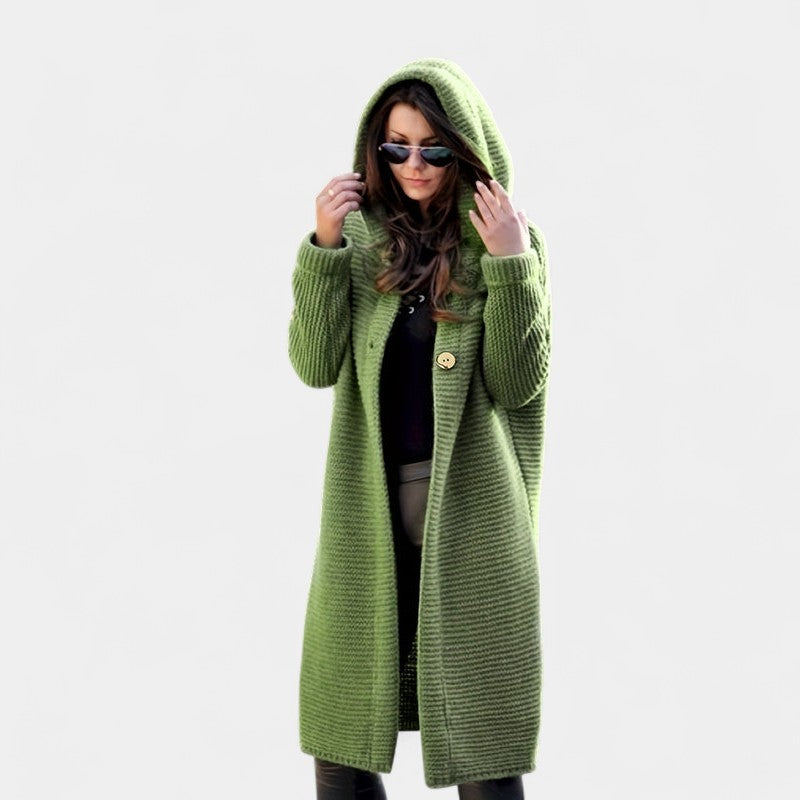 Gleame.-Truien & Vesten-Gleame Damesvest - Gebreid vest met capuchon, knoopsluiting en lange mouwen