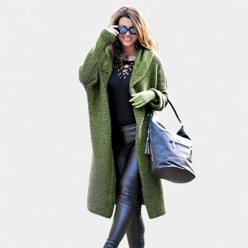 Gleame.-Truien & Vesten-Gleame Damesvest - Gebreid vest met capuchon, knoopsluiting en lange mouwen