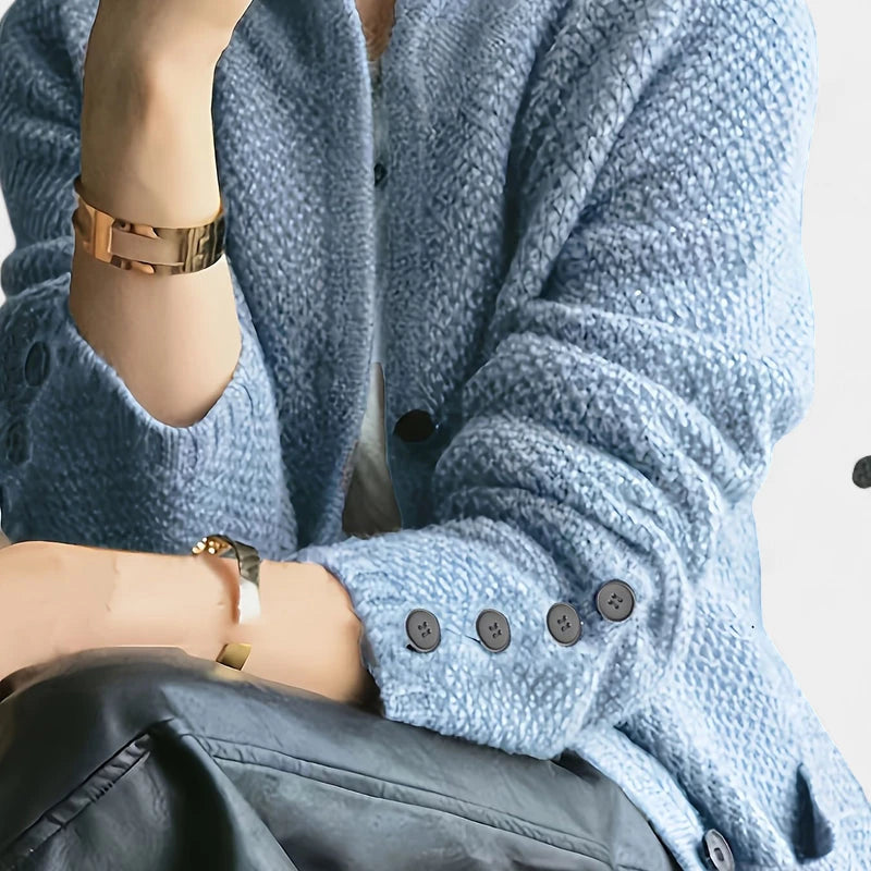 Gleame.-Truien & Vesten-Gleame Damesvest - Gebreid vest met knoopsluiting en lange mouwen