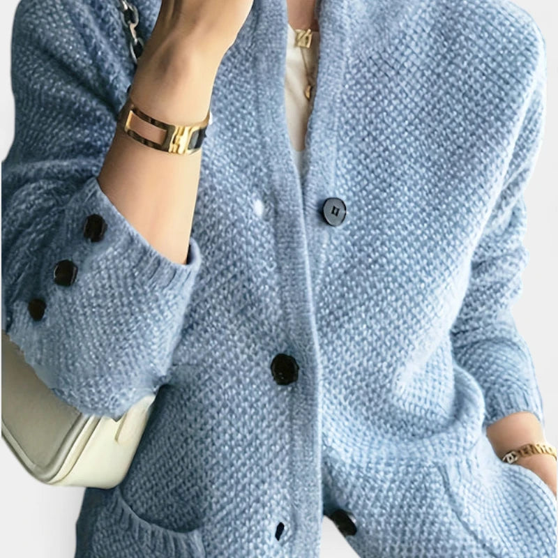 Gleame.-Truien & Vesten-Gleame Damesvest - Gebreid vest met knoopsluiting en lange mouwen