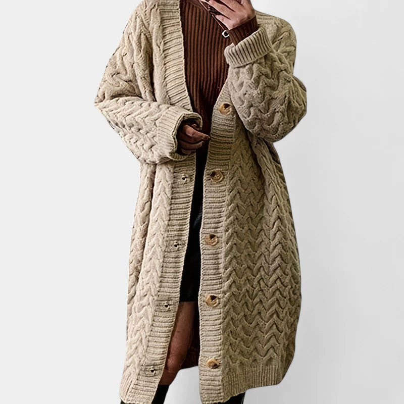 Gleame.-Truien & Vesten-Gleame Damesvest - Lang vest met knoopsluiting en gebreide details