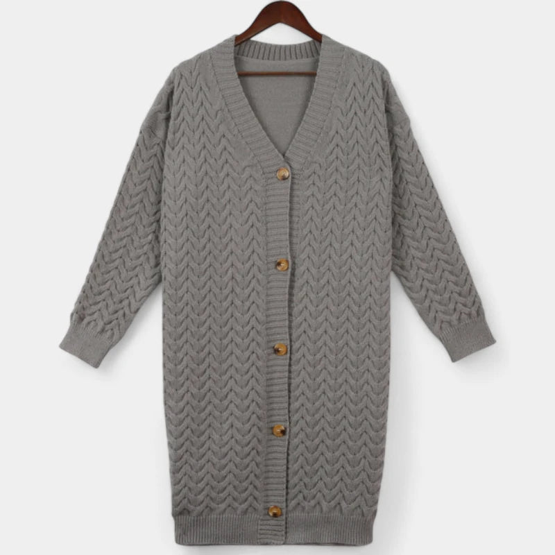 Gleame.-Truien & Vesten-Gleame Damesvest - Lang vest met knoopsluiting en gebreide details