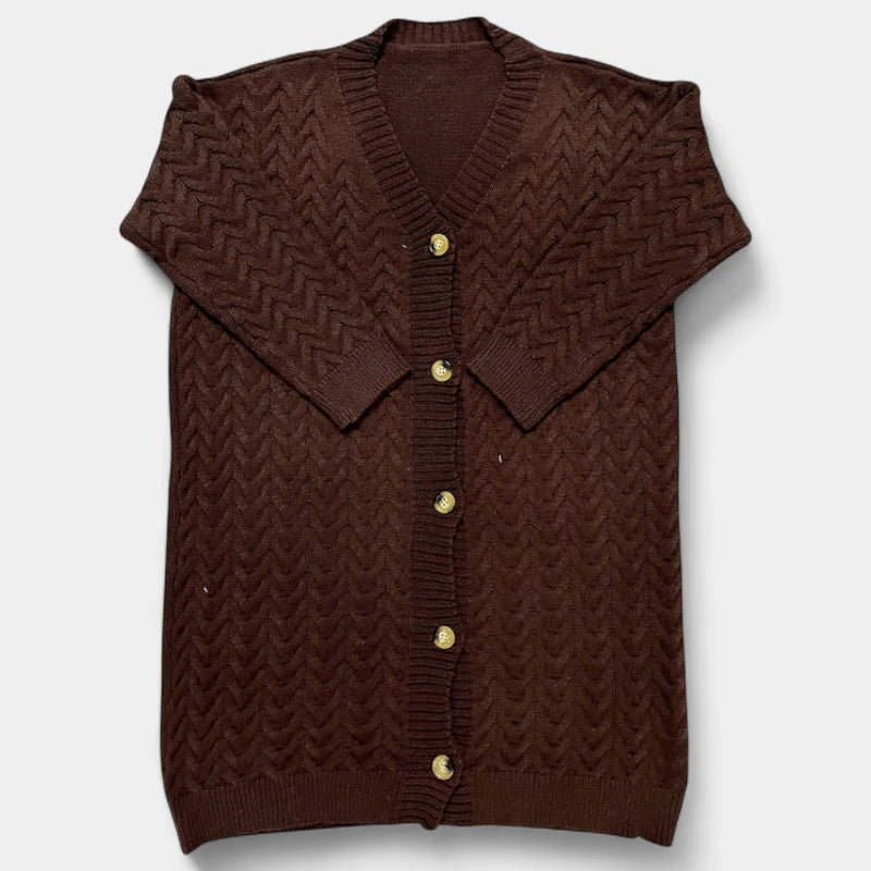 Gleame.-Truien & Vesten-Gleame Damesvest - Lang vest met knoopsluiting en gebreide details